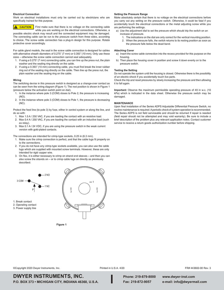 Dwyer Series ADPS Differential Pressure Switch ADPS-03-2-N – Signal2U