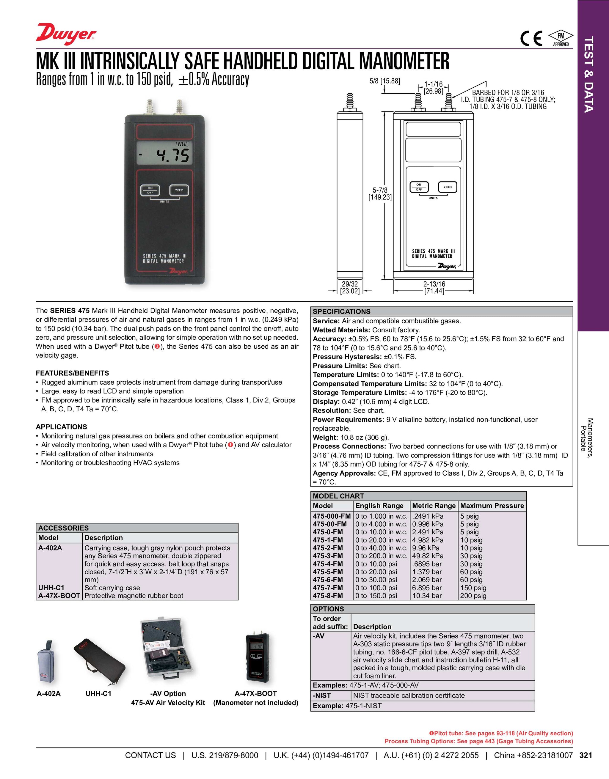 Dwyer Series 475 Intrinsically Safe Handheld Digital Manometer Signal2U